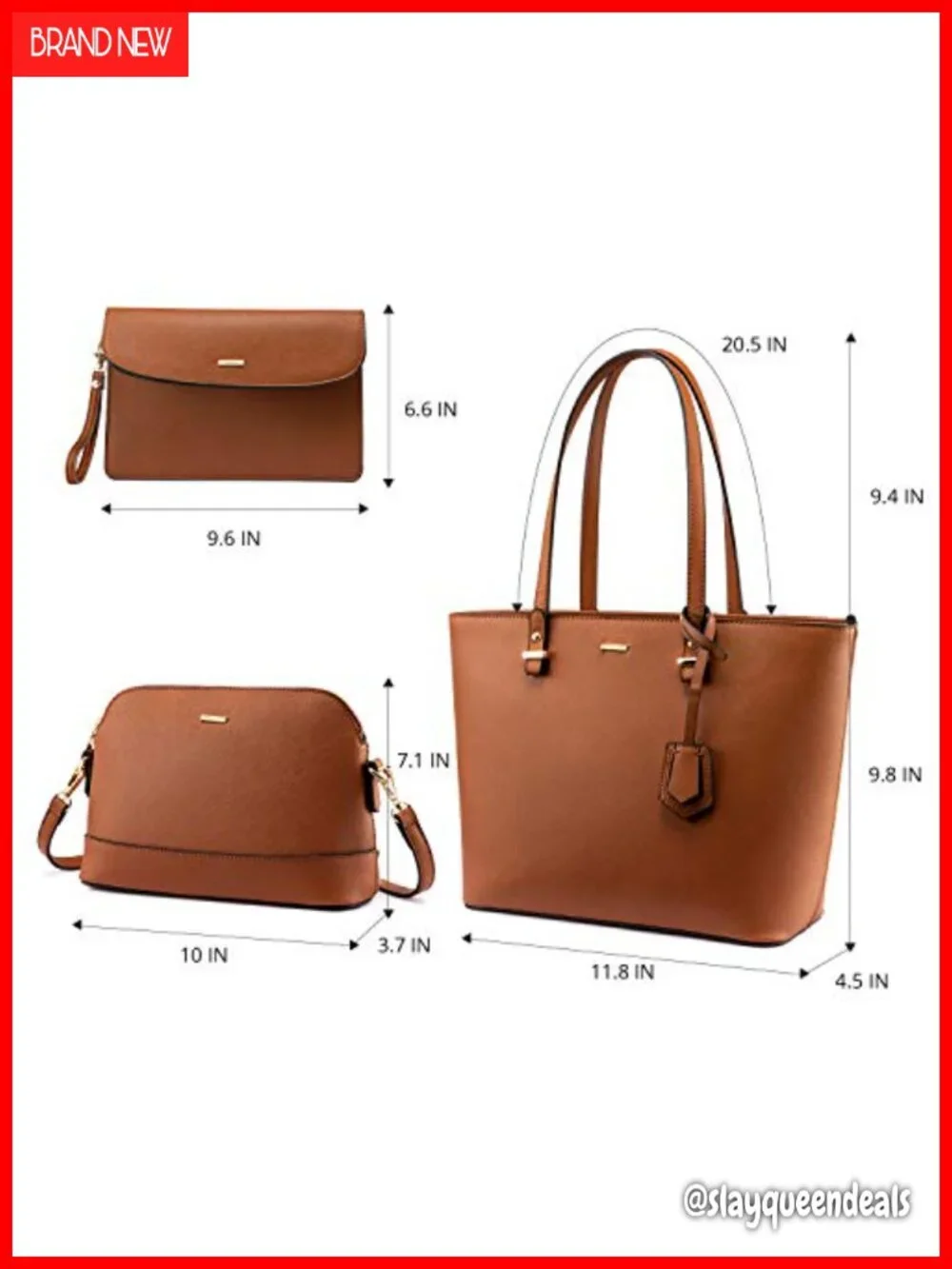 Faux Leather 3-Piece Handbag Set Shoulder Tote Satchel Hobo with Wallet Clutch